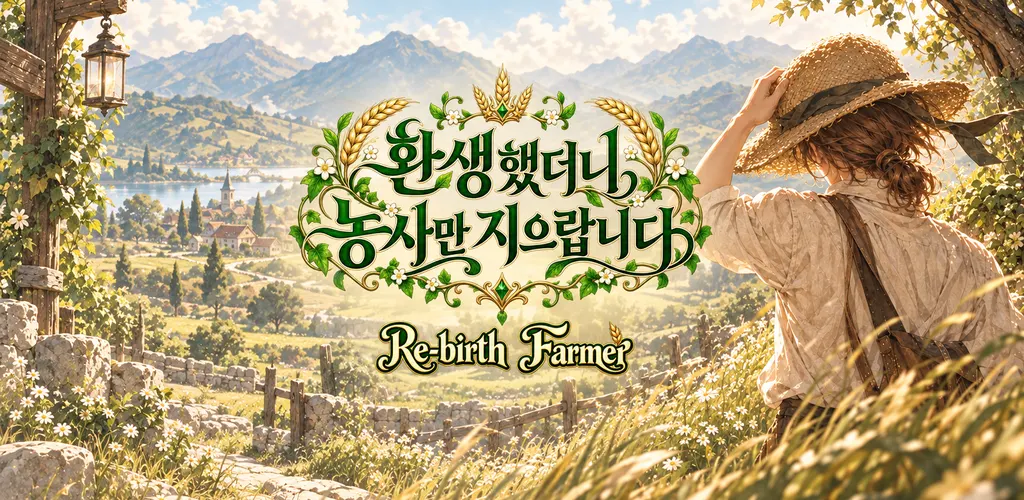 리벌스 파머 대표 이미지: 들판에 선 주인공과 「환생했더니 농사만 지으랍니다」 제목